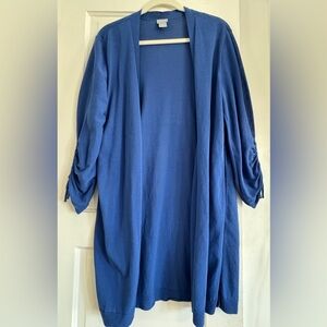 Chico's Deep Blue Ruched Sleeve Cardigan